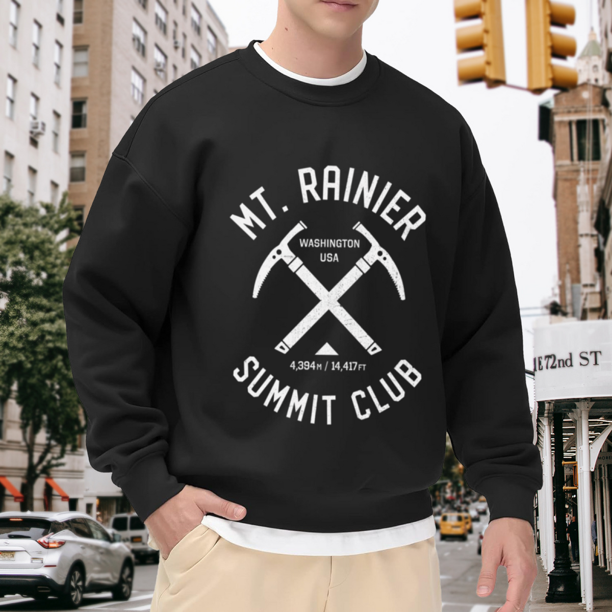 Mt Rainier Summit Club Crewneck Sweatshirt, Vintage Ice Axes Hiking Badge Pullover, Climber Gift