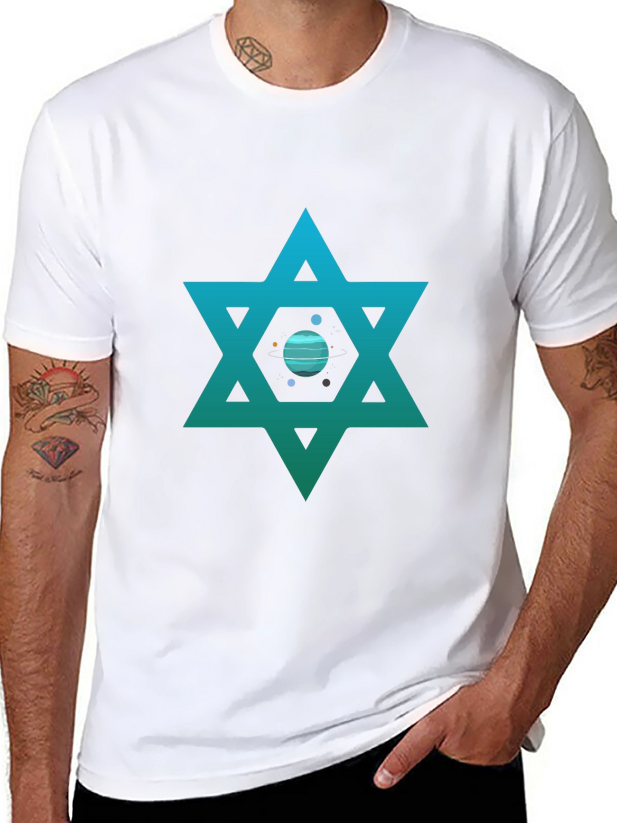 Star of David Planet Graphic T-Shirt