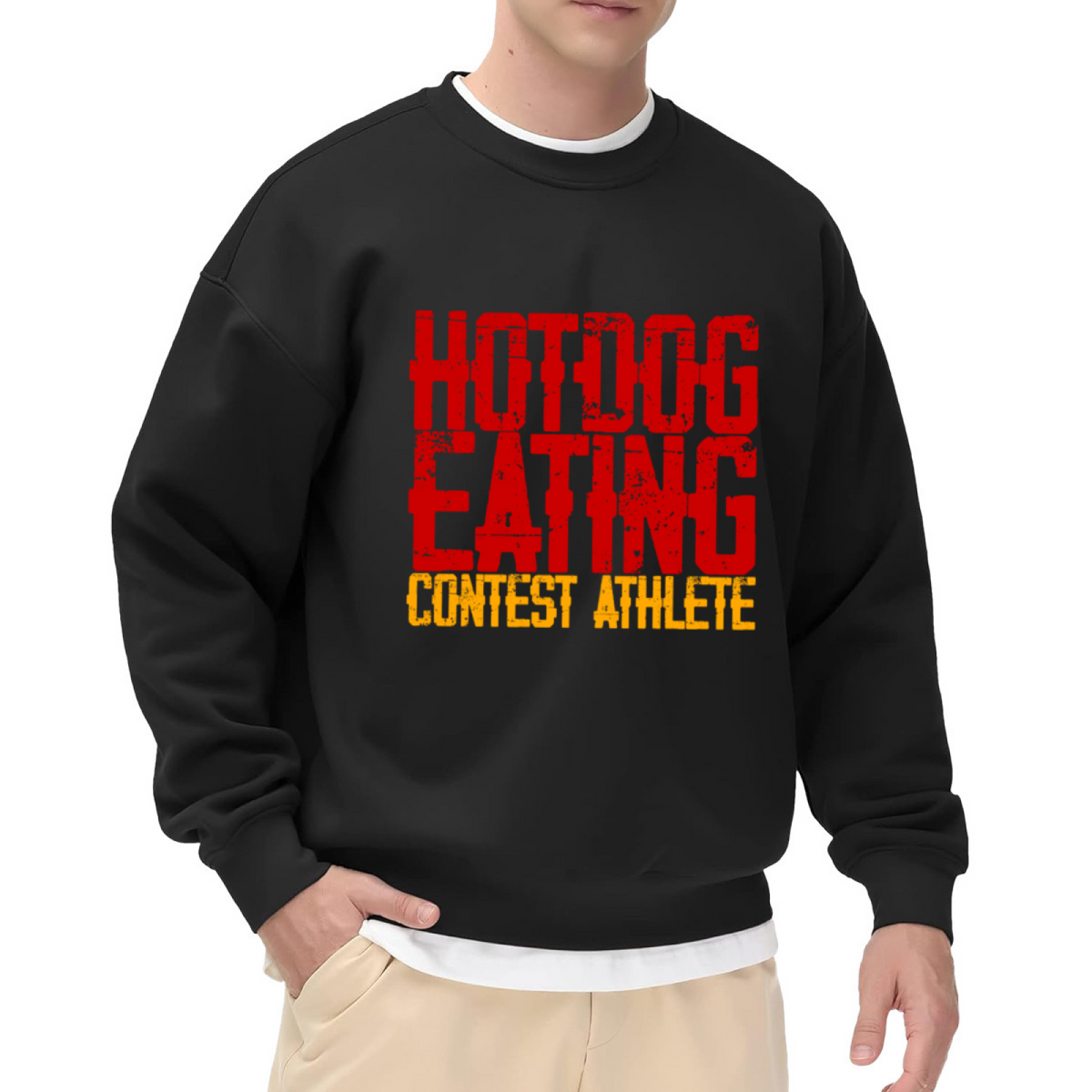 Hotdog Eating Contest Athlete Funny Distressed Crewneck Sweatshirt | Competitive Eating Humor Pullover, Gag Gift