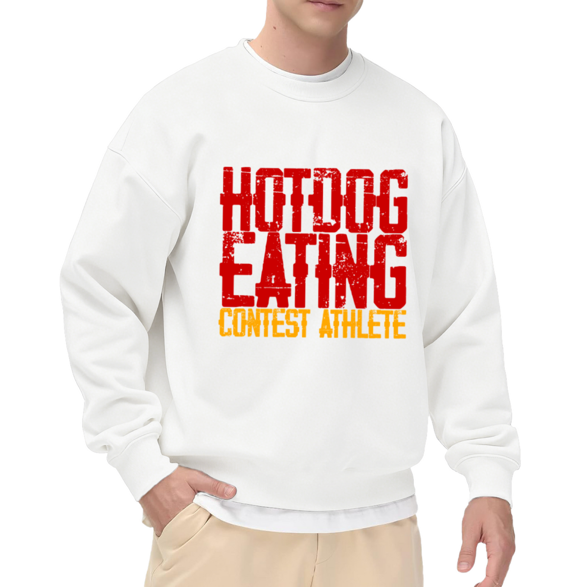 Hotdog Eating Contest Athlete Funny Distressed Crewneck Sweatshirt | Competitive Eating Humor Pullover, Gag Gift