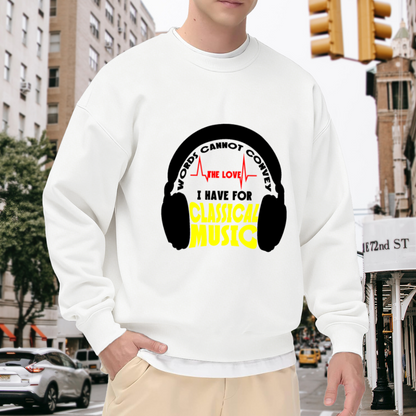 Classical Music Lover Sweatshirt | Words Cannot Convey Headphones Graphic Crewneck, Heartbeat Music Note Pullover Top, Gift for Musicians Music Fans