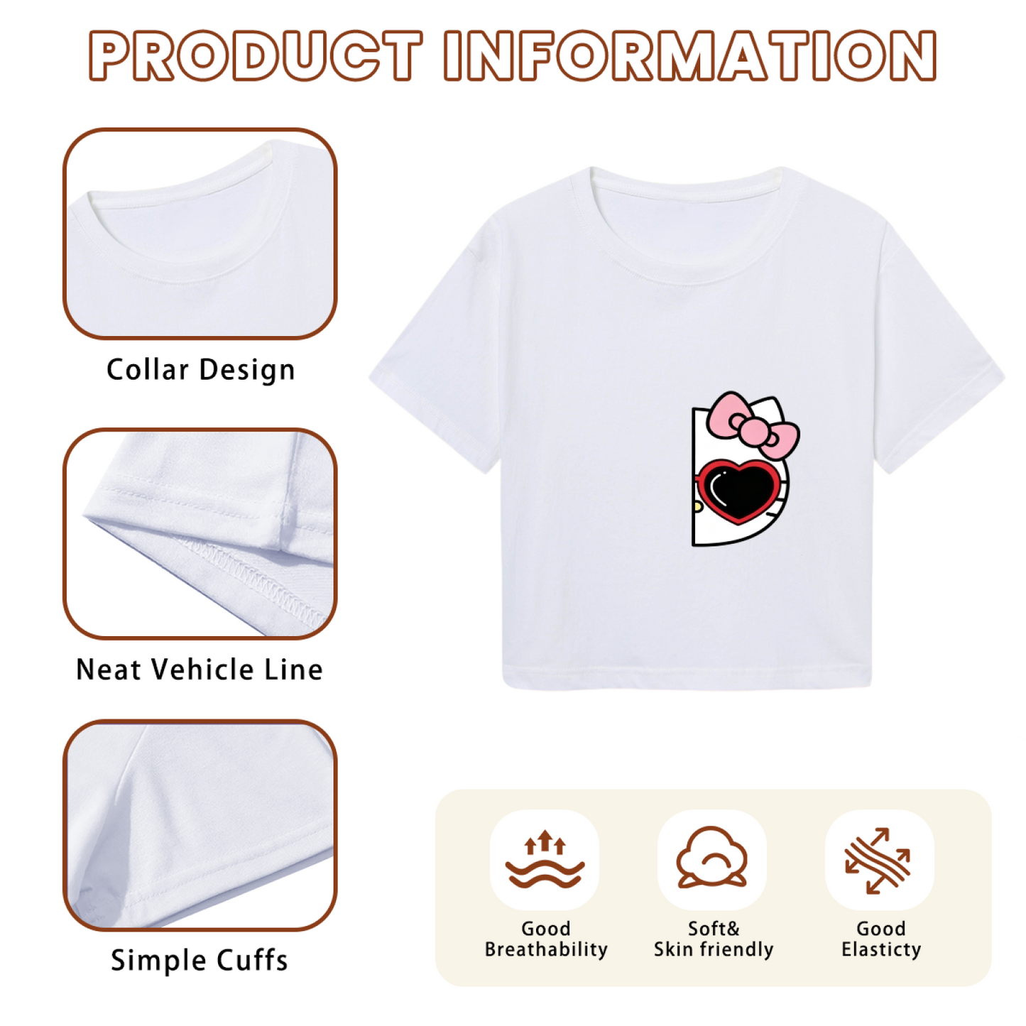 Juicy Strawberry Hello Kitty White Crop Top Sweet Y2K Aesthetic Cropped Tee