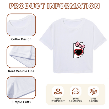 Juicy Strawberry Hello Kitty White Crop Top Sweet Y2K Aesthetic Cropped Tee