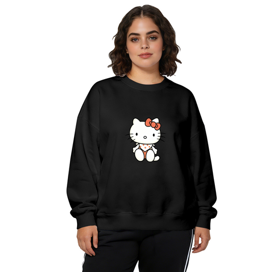 Minimal Cute Sitting Hello Kitty Black Crewneck Sweatshirt