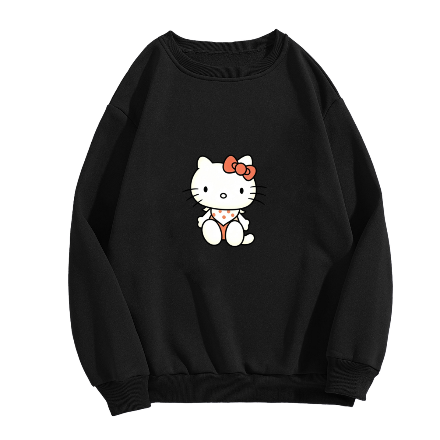 Minimal Cute Sitting Hello Kitty Black Crewneck Sweatshirt
