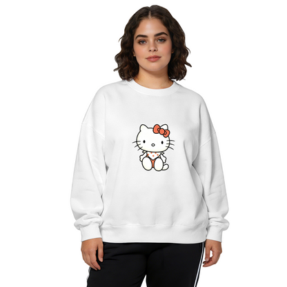 Minimal Cute Sitting Hello Kitty Black Crewneck Sweatshirt