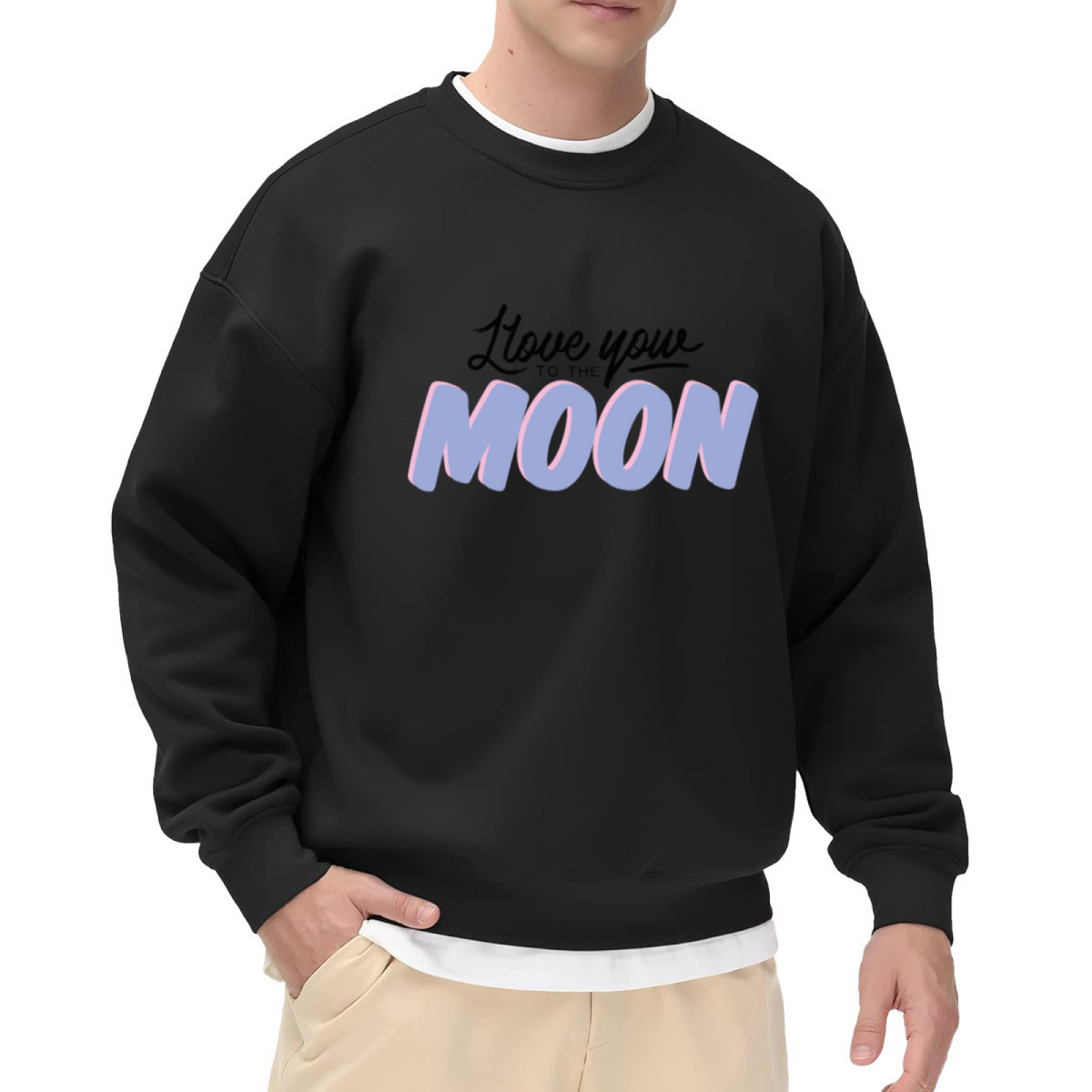 I Love You To The Moon Crewneck Sweatshirt - Cute Heartfelt Quote Pullover, Romantic Gift for Her Him, Love Message Top
