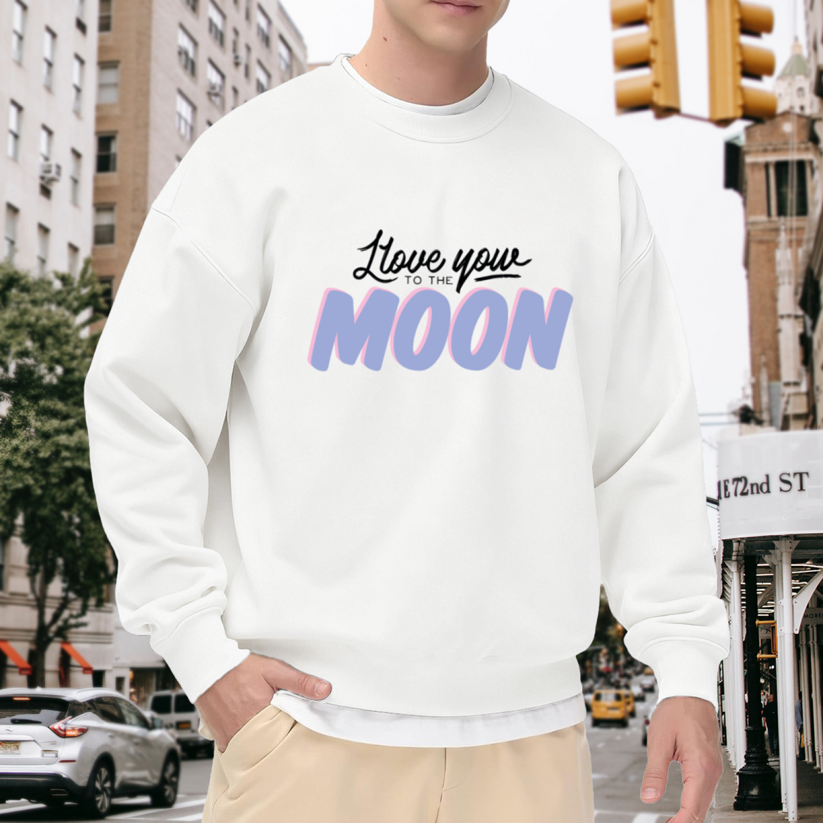 I Love You To The Moon Crewneck Sweatshirt - Cute Heartfelt Quote Pullover, Romantic Gift for Her Him, Love Message Top
