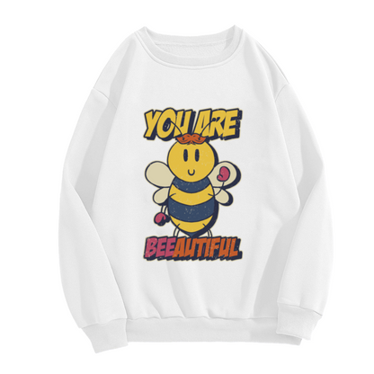 You Are Beeautiful Bee Crewneck Sweatshirt | Cute Bumble Bee Pun Pullover, Bee With Hearts Graphic Top, Valentine's Day Gift