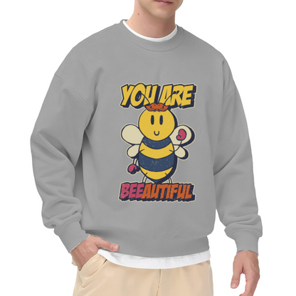 You Are Beeautiful Bee Crewneck Sweatshirt | Cute Bumble Bee Pun Pullover, Bee With Hearts Graphic Top, Valentine's Day Gift