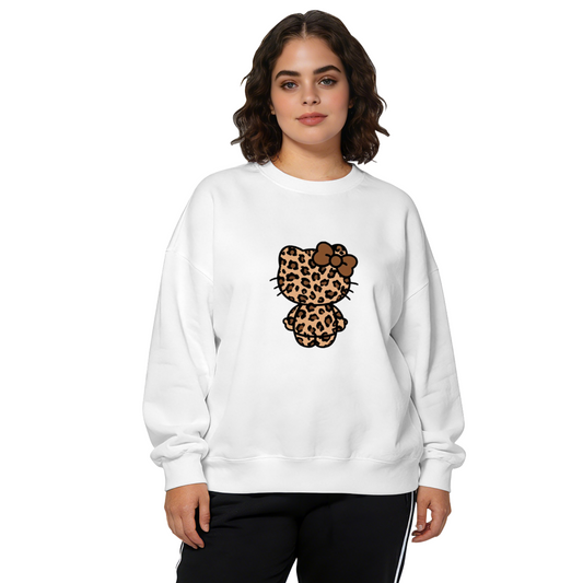 Trendy Leopard Print Hello Kitty Vibe Crewneck Sweatshirt