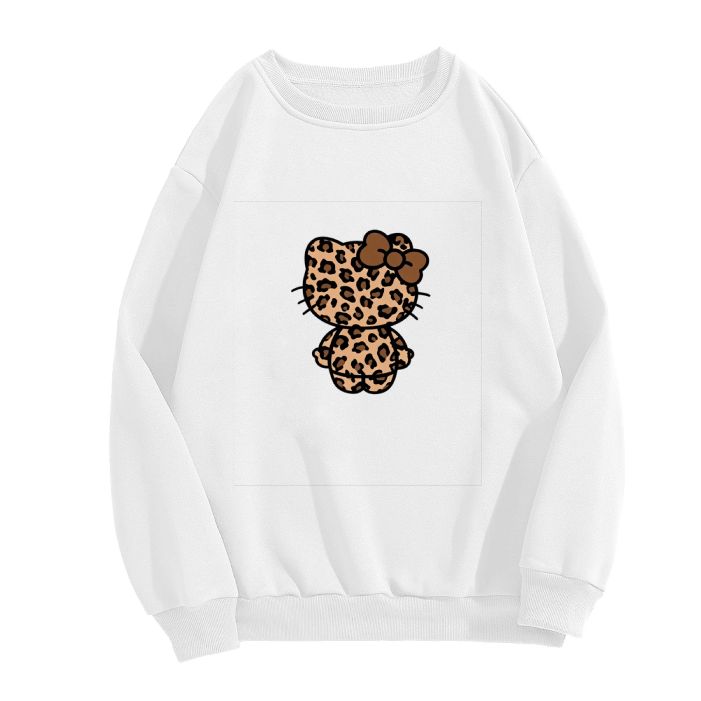 Trendy Leopard Print Hello Kitty Vibe Crewneck Sweatshirt