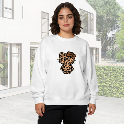 Trendy Leopard Print Hello Kitty Vibe Crewneck Sweatshirt