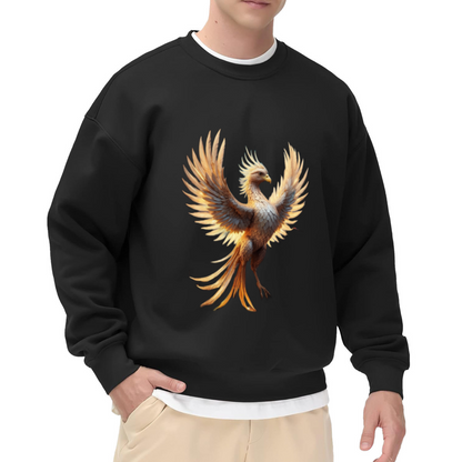 Stunning Detailed Majestic Phoenix Mythical Flying Bird Artwork Crewneck Sweatshirt for Fantasy & Mythic Enthusiasts