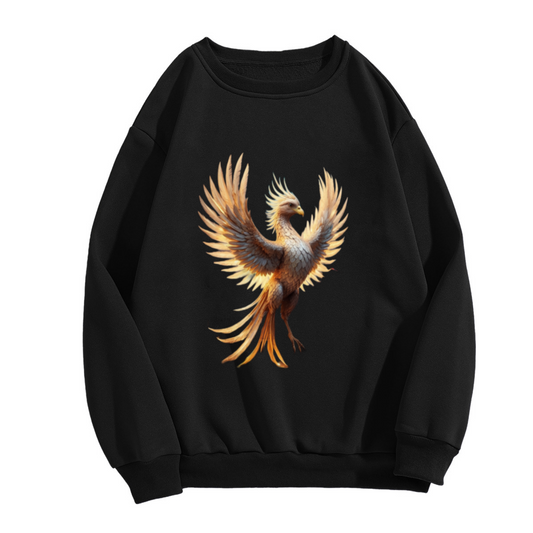 Stunning Detailed Majestic Phoenix Mythical Flying Bird Artwork Crewneck Sweatshirt for Fantasy & Mythic Enthusiasts