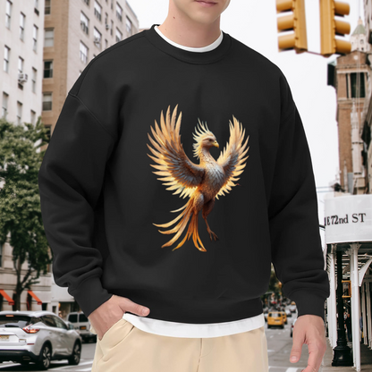 Stunning Detailed Majestic Phoenix Mythical Flying Bird Artwork Crewneck Sweatshirt for Fantasy & Mythic Enthusiasts
