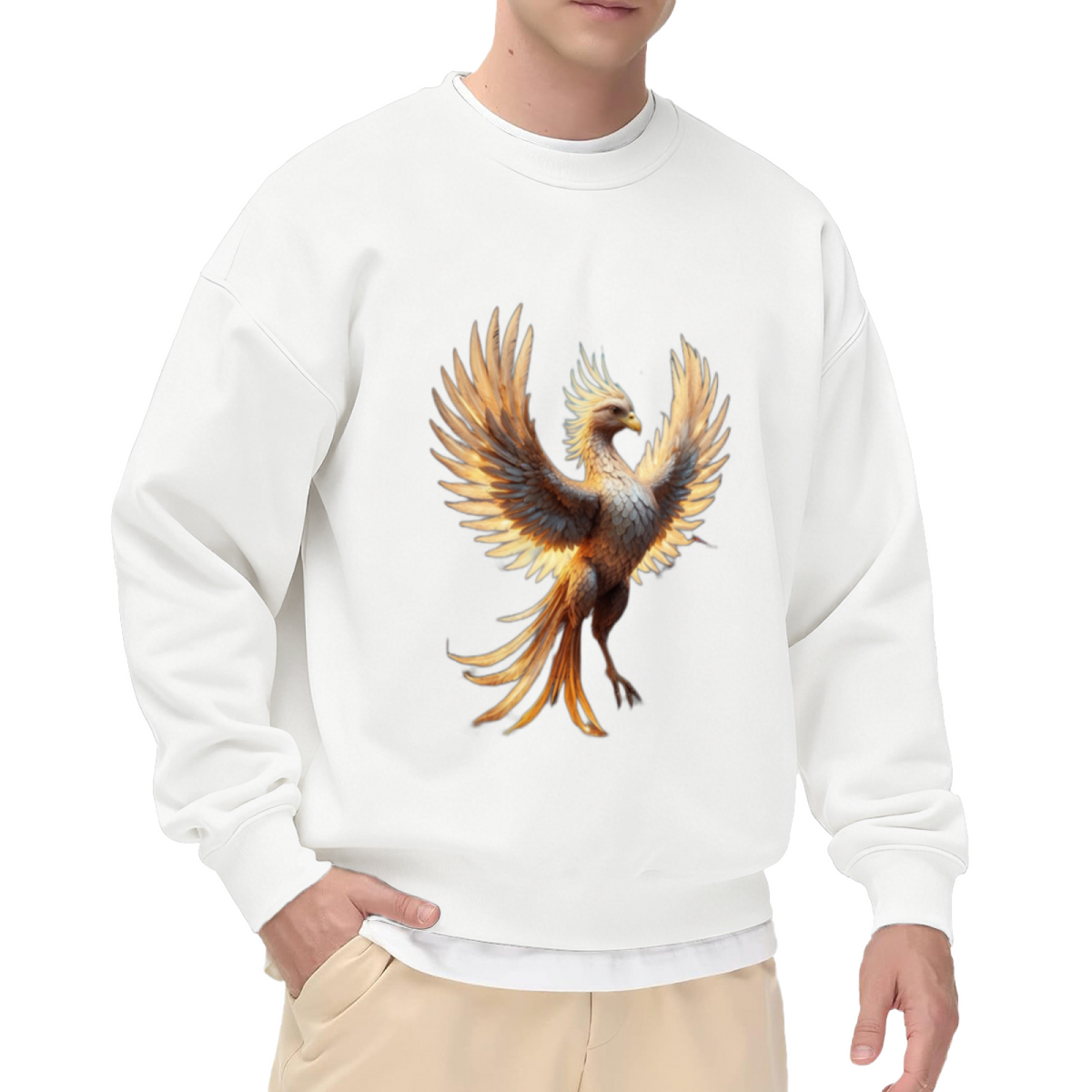 Stunning Detailed Majestic Phoenix Mythical Flying Bird Artwork Crewneck Sweatshirt for Fantasy & Mythic Enthusiasts