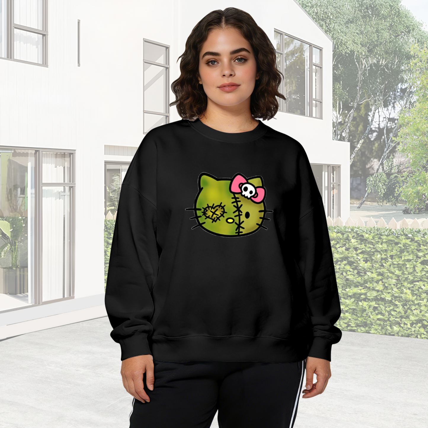 Spooky Stitch Zombie Hello Kitty Edgy Crewneck Sweatshirt