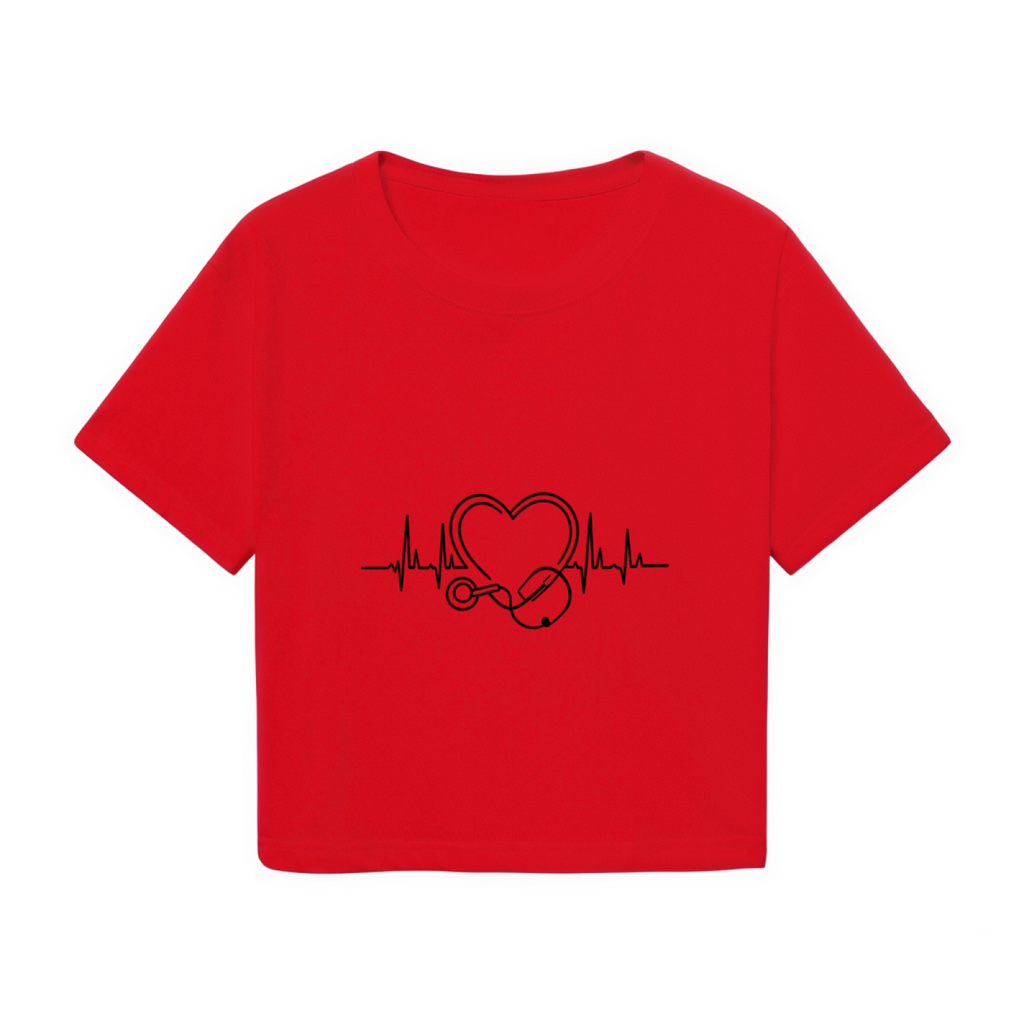 Nurse Heartbeat Stethoscope Healthcare Red Cropped Tee
