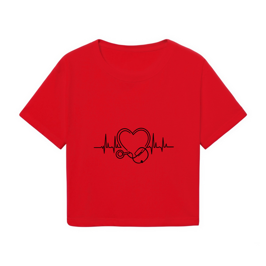 Nurse Heartbeat Stethoscope Healthcare Red Cropped Tee