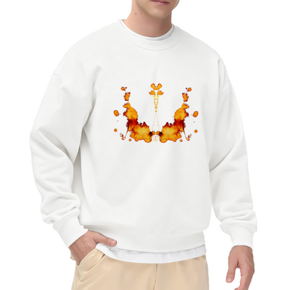 Orange Inkblot Butterfly Rorschach Test Crewneck Sweatshirt, Vintage Psychology Graphic Pullover, Retro Abstract Art Casual Wear for Men Women