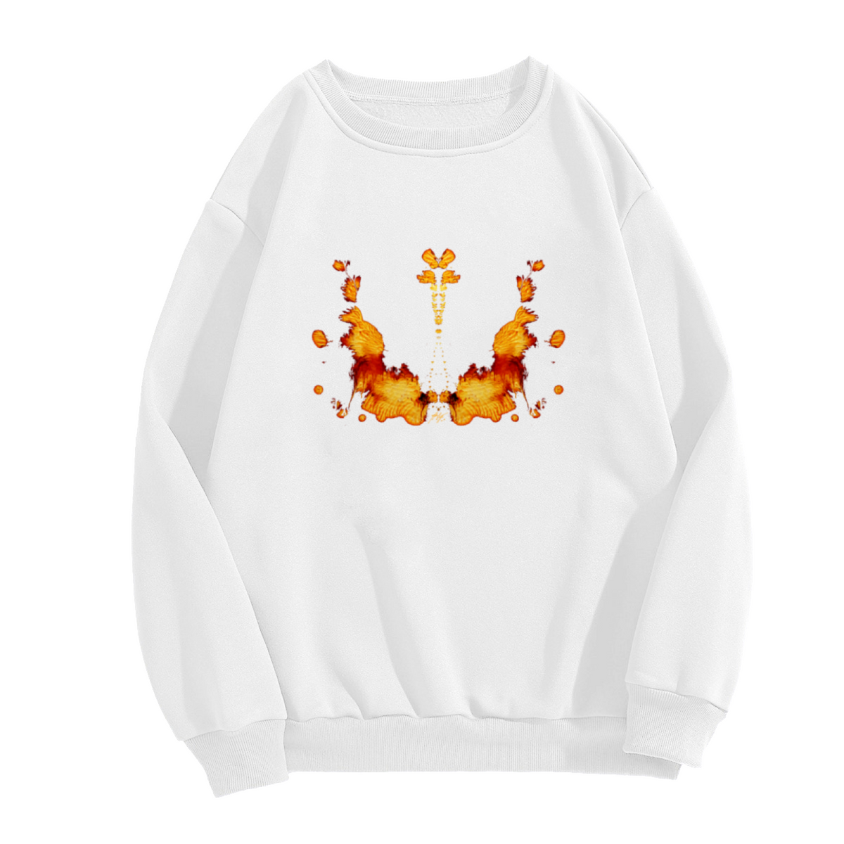 Orange Inkblot Butterfly Rorschach Test Crewneck Sweatshirt, Vintage Psychology Graphic Pullover, Retro Abstract Art Casual Wear for Men Women