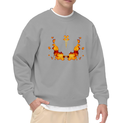 Orange Inkblot Butterfly Rorschach Test Crewneck Sweatshirt, Vintage Psychology Graphic Pullover, Retro Abstract Art Casual Wear for Men Women