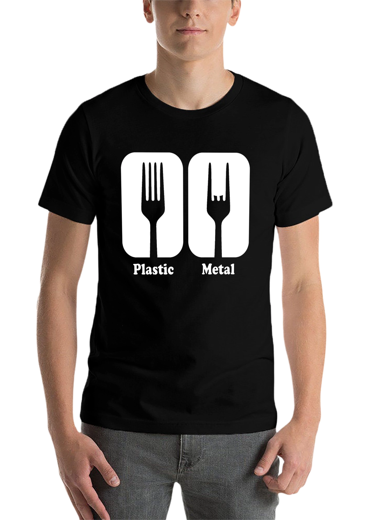 Humorous Plastic Metal Fork Graphic T-Shirt