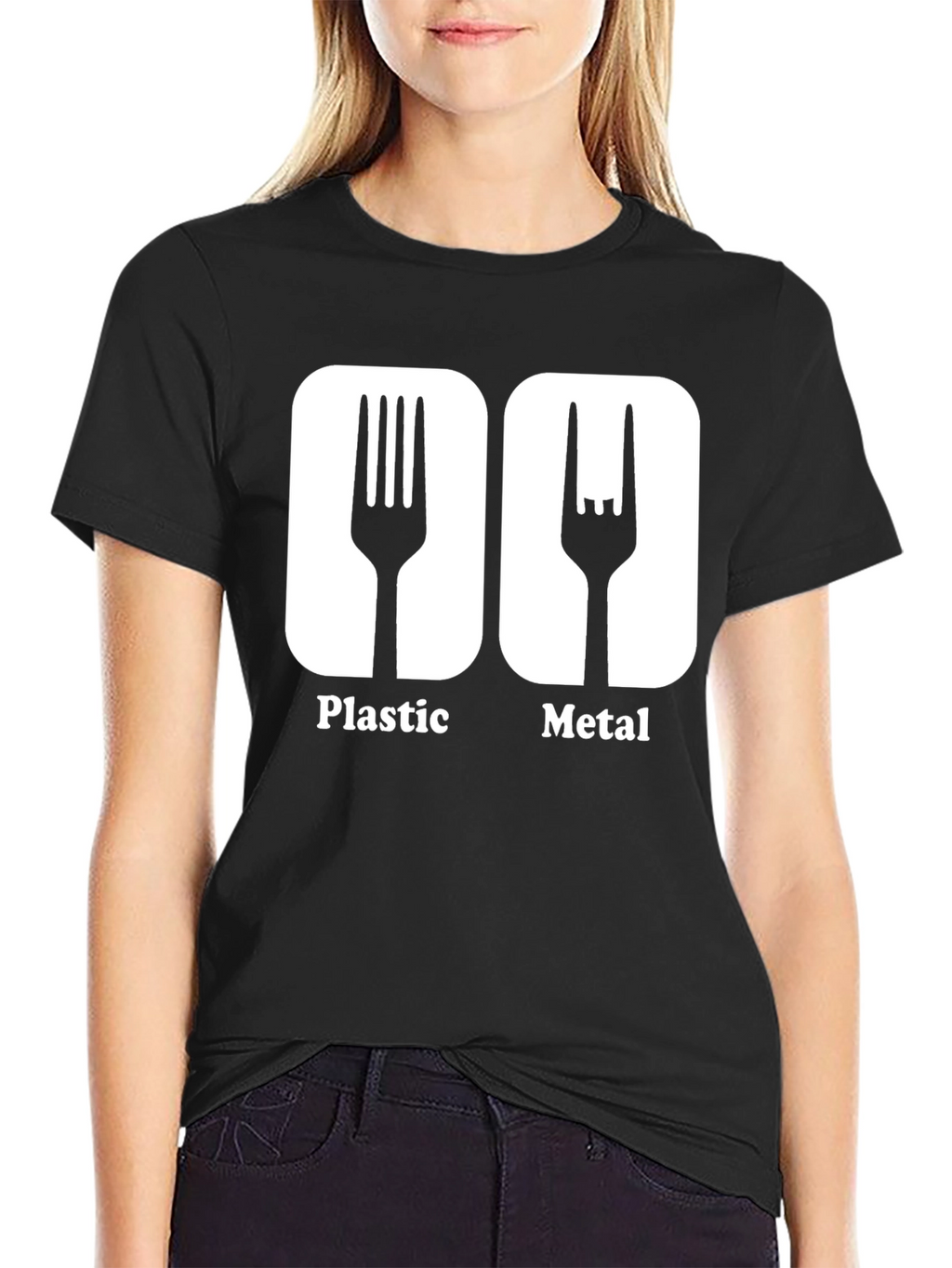 Humorous Plastic Metal Fork Graphic T-Shirt