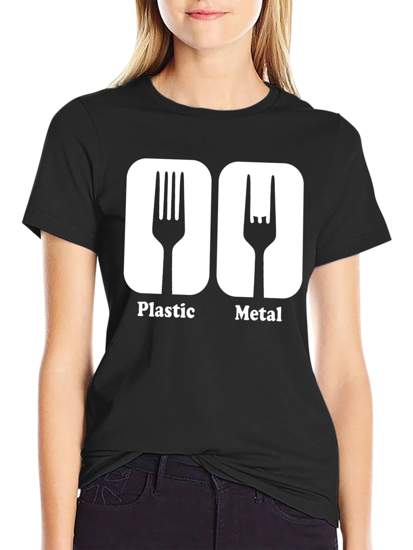 Humorous Plastic Metal Fork Graphic T-Shirt
