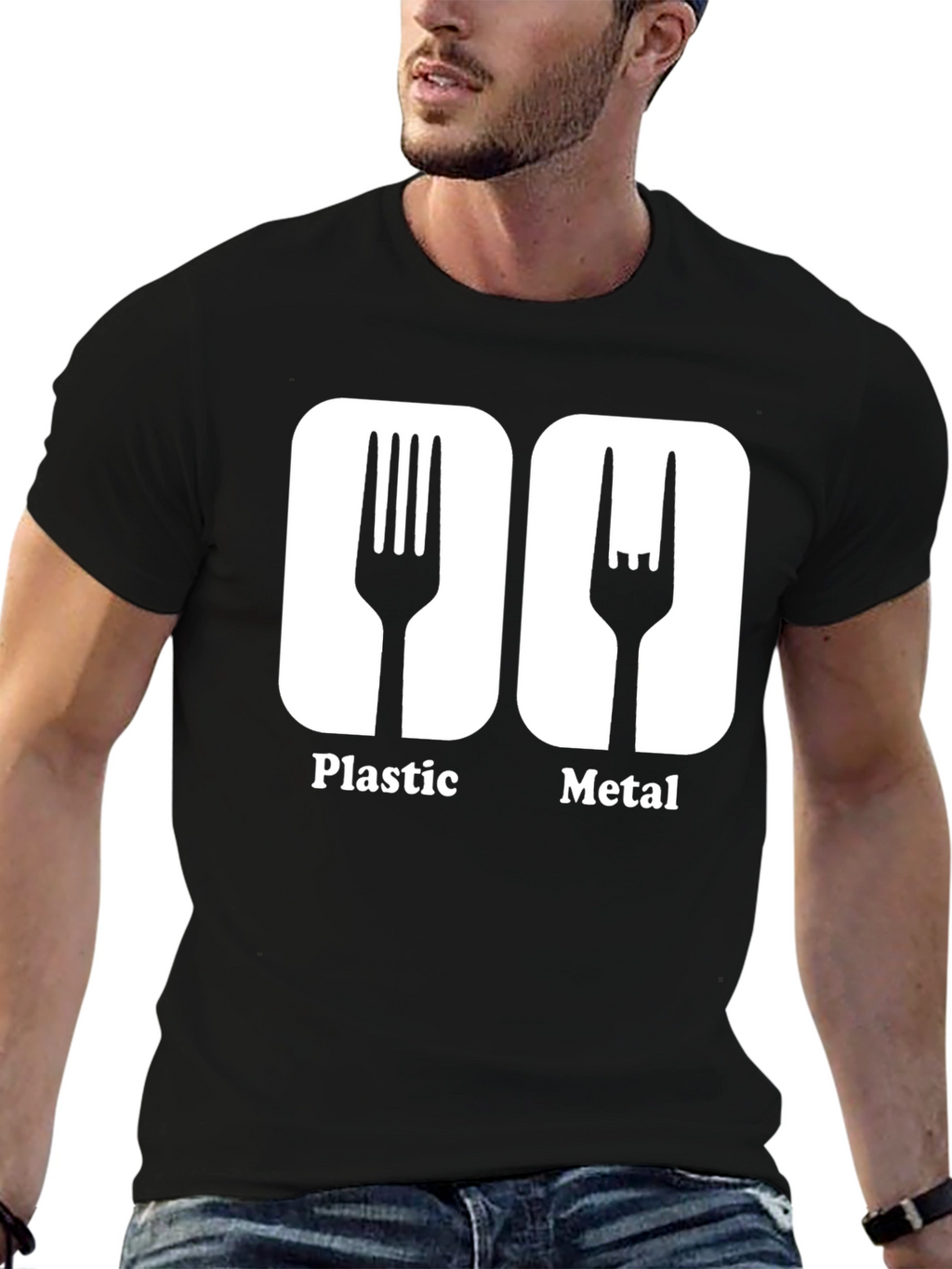 Humorous Plastic Metal Fork Graphic T-Shirt
