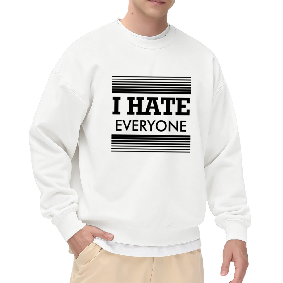 I Hate Everyone Minimalist Sarcastic Crewneck Sweatshirt | Anti-Social Bold Typography Pullover, Dark Humor Top