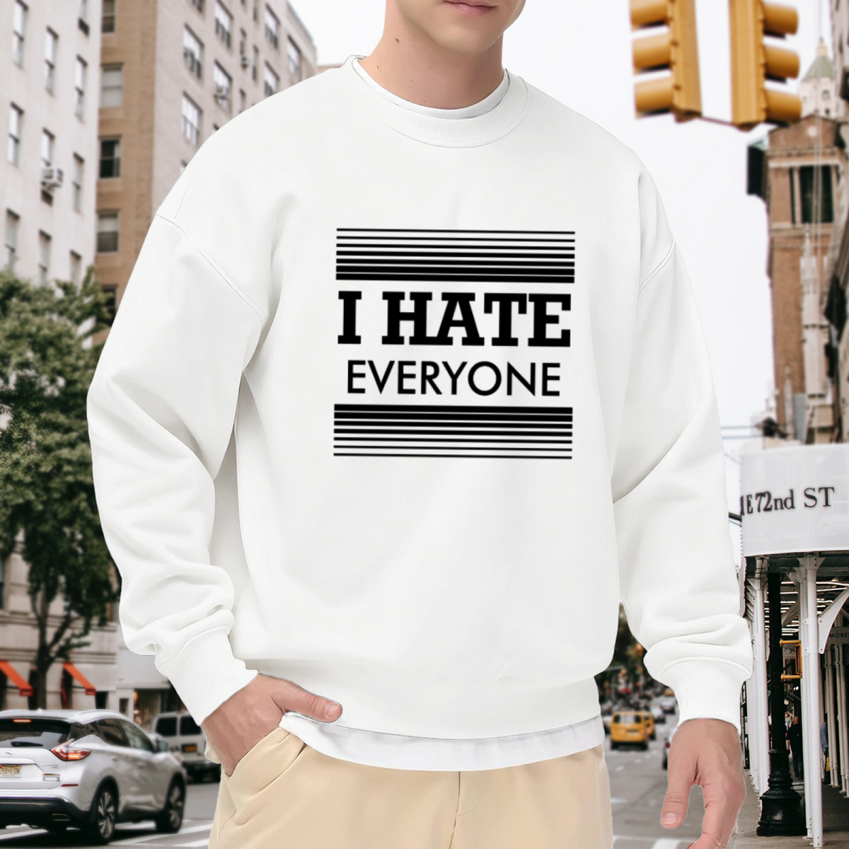 I Hate Everyone Minimalist Sarcastic Crewneck Sweatshirt | Anti-Social Bold Typography Pullover, Dark Humor Top
