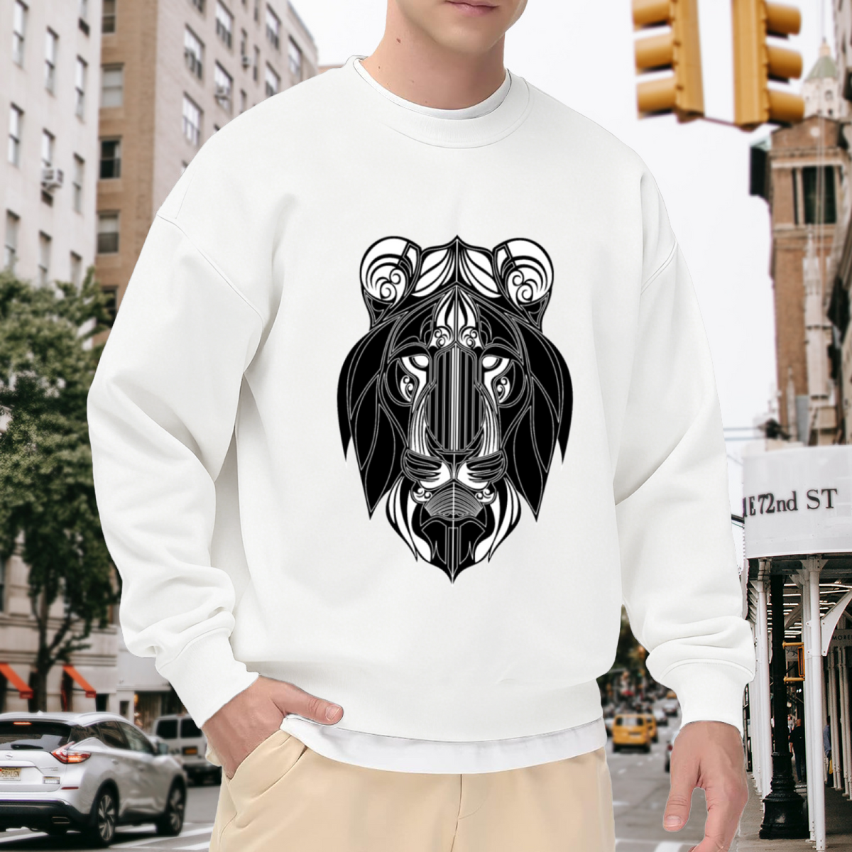 Abstract Bear Head Sweatshirt | Gothic Line Art Animal Graphic Crewneck, Minimalist Symmetrical Pullover Top, Bear Lover Gift for Men Women