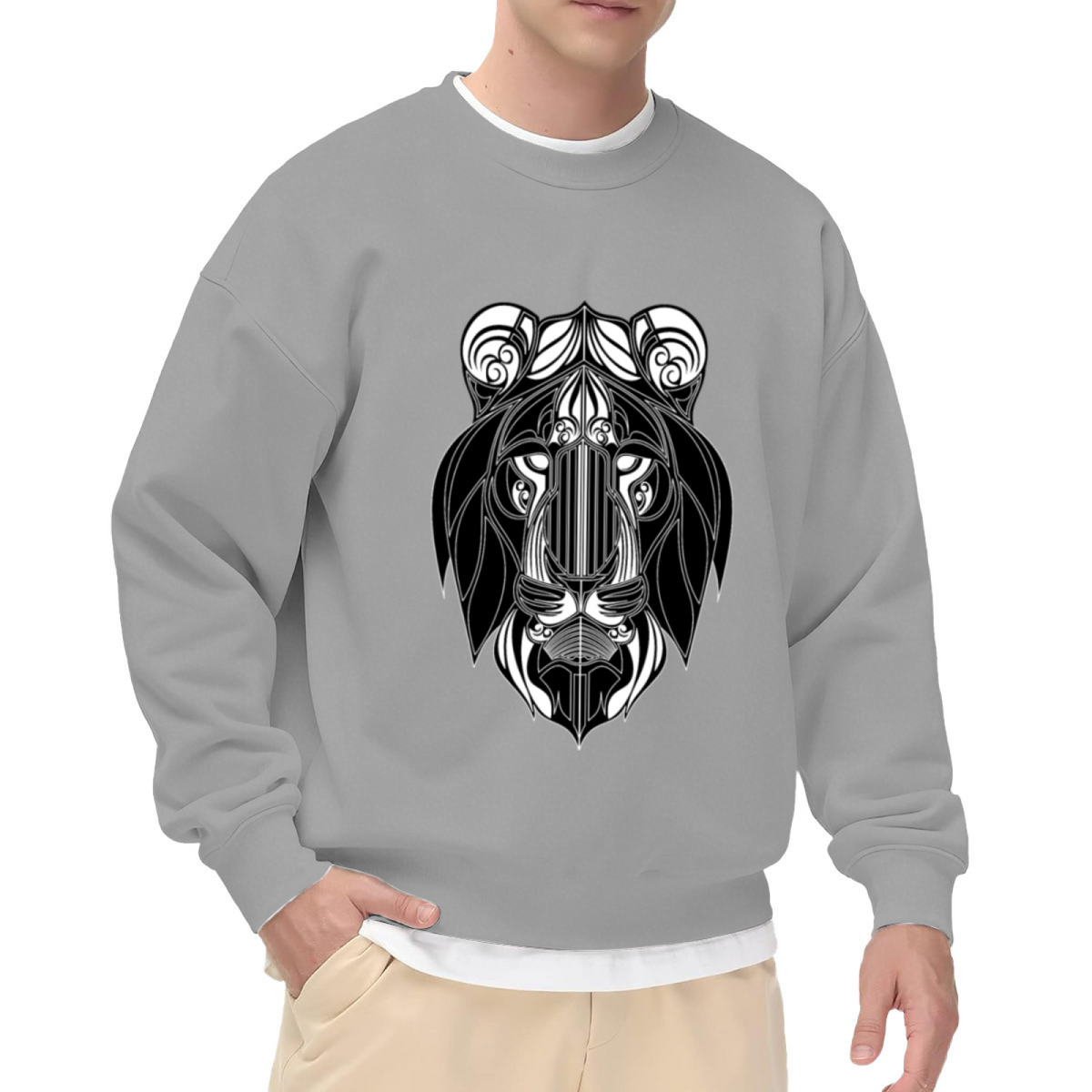 Abstract Bear Head Sweatshirt | Gothic Line Art Animal Graphic Crewneck, Minimalist Symmetrical Pullover Top, Bear Lover Gift for Men Women