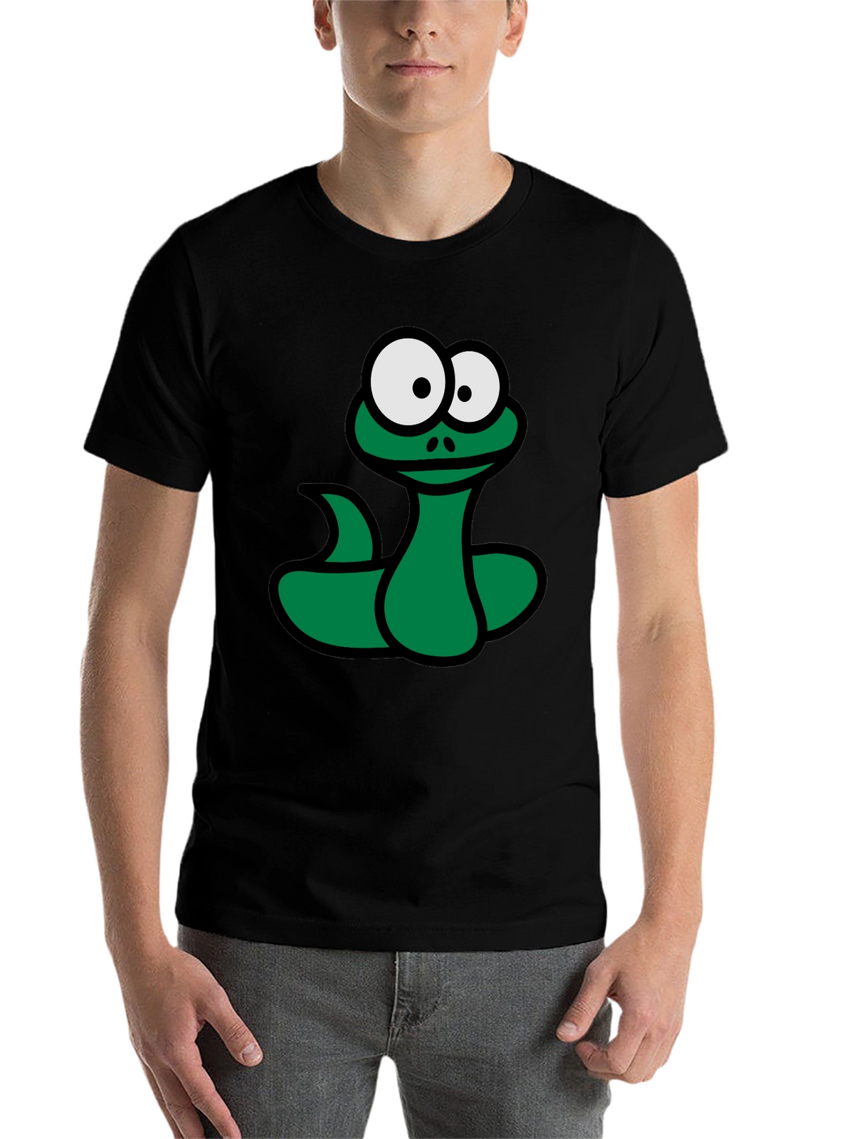 Cartoon Snake Graphic T-Shirt - Black Fun Design