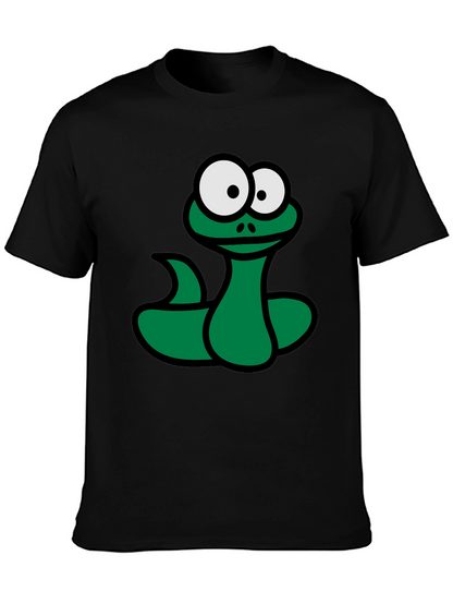 Cartoon Snake Graphic T-Shirt - Black Fun Design