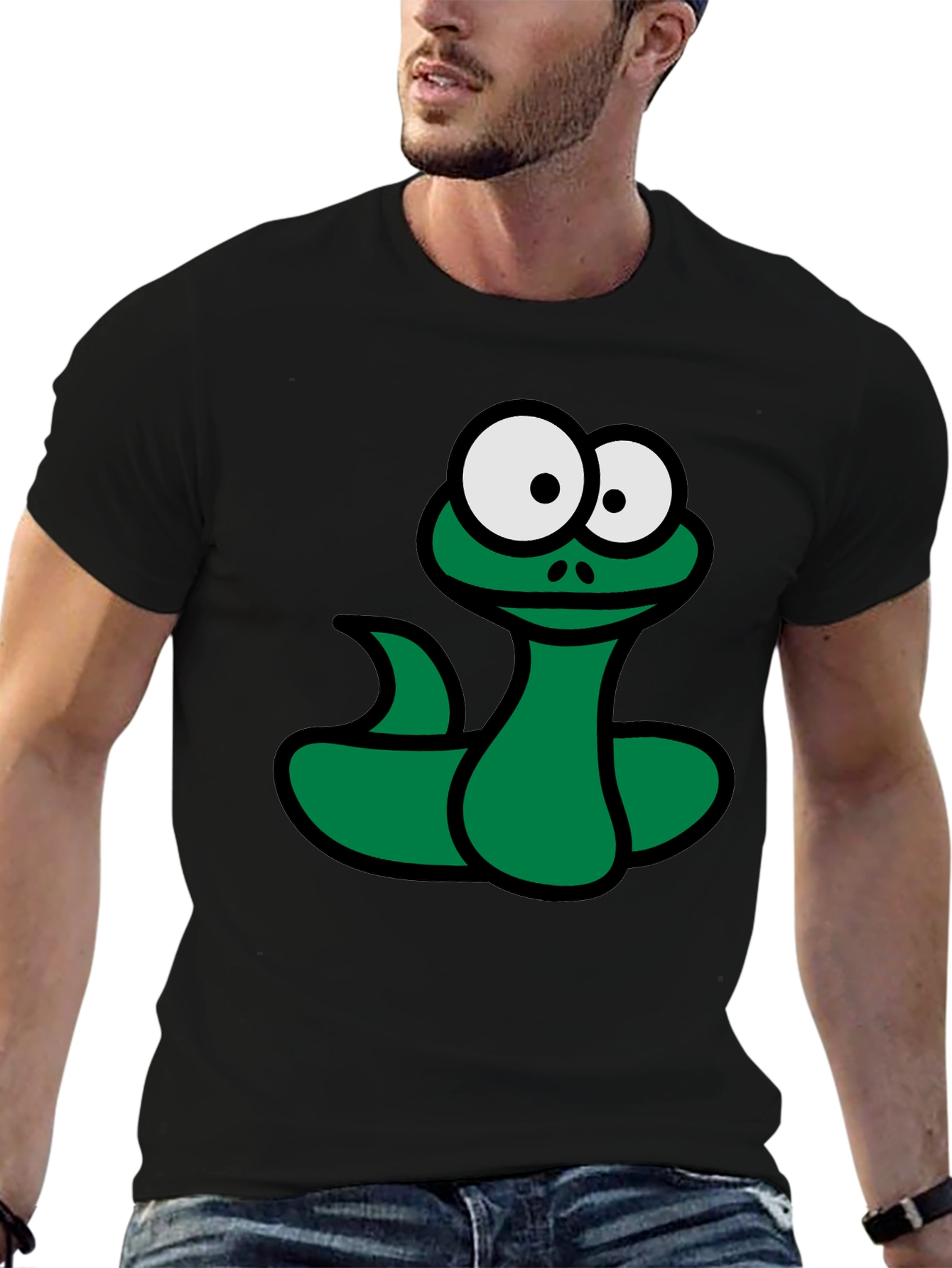 Cartoon Snake Graphic T-Shirt - Black Fun Design