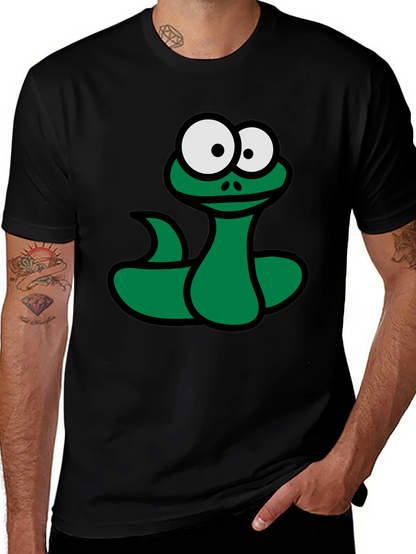 Cartoon Snake Graphic T-Shirt - Black Fun Design