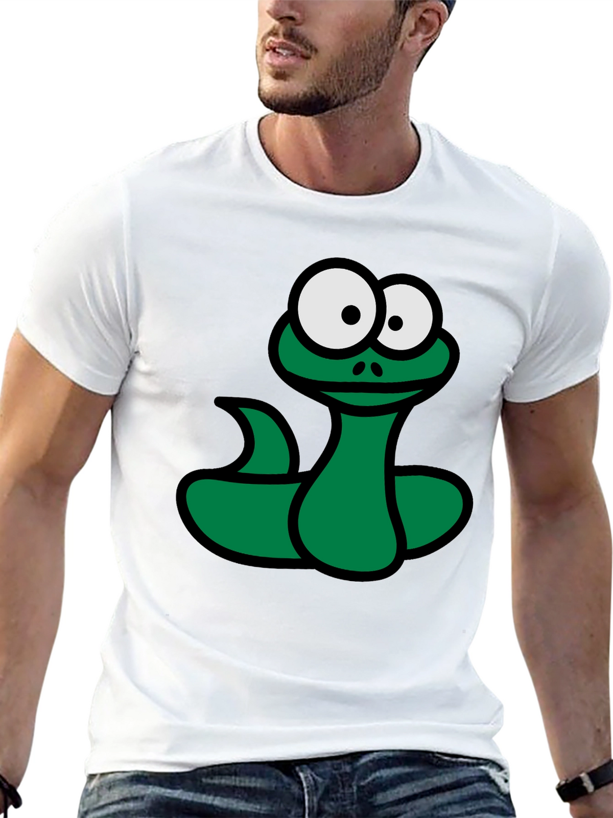 Cartoon Snake Graphic T-Shirt - Black Fun Design