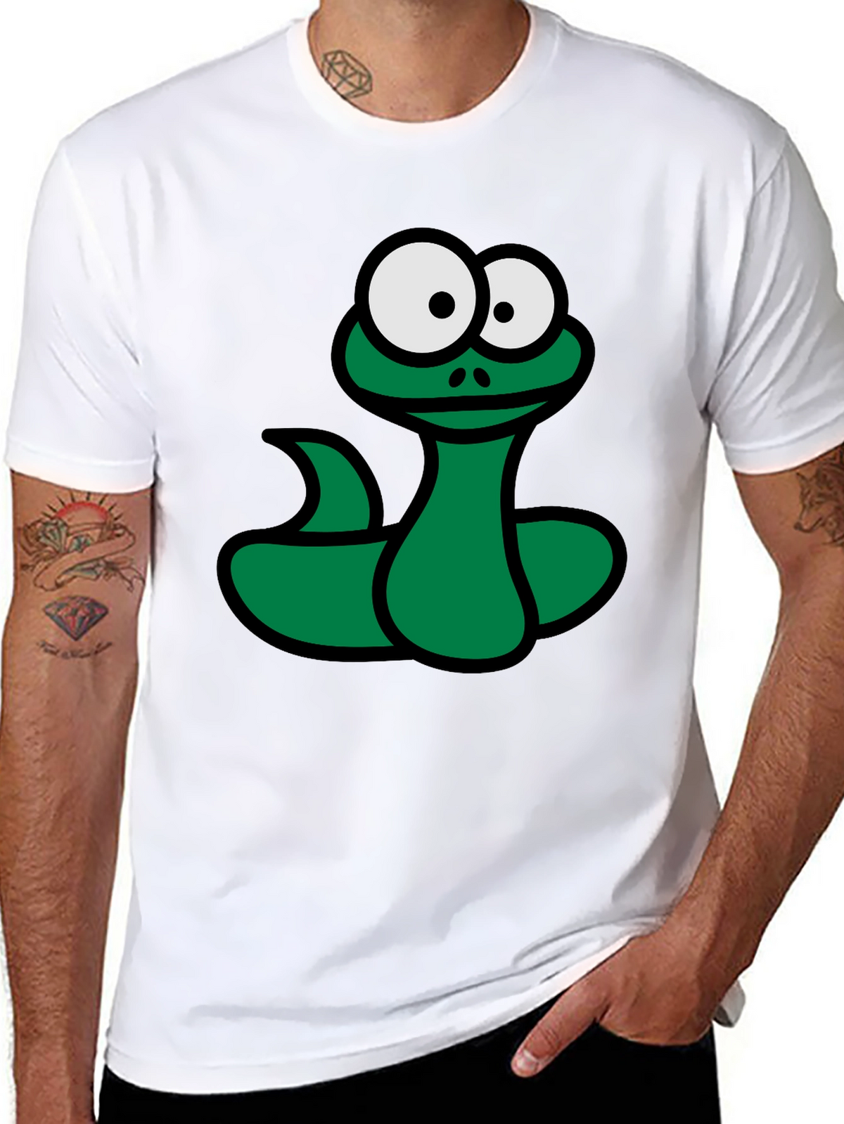 Cartoon Snake Graphic T-Shirt - Black Fun Design
