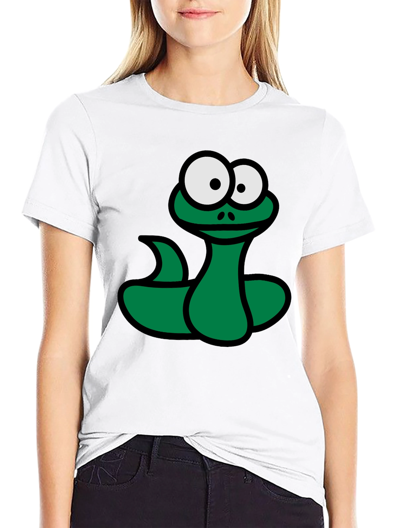 Cartoon Snake Graphic T-Shirt - Black Fun Design