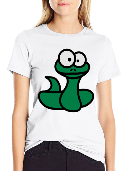Cartoon Snake Graphic T-Shirt - Black Fun Design