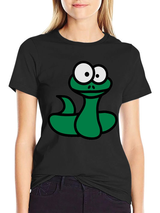 Cartoon Snake Graphic T-Shirt - Black Fun Design