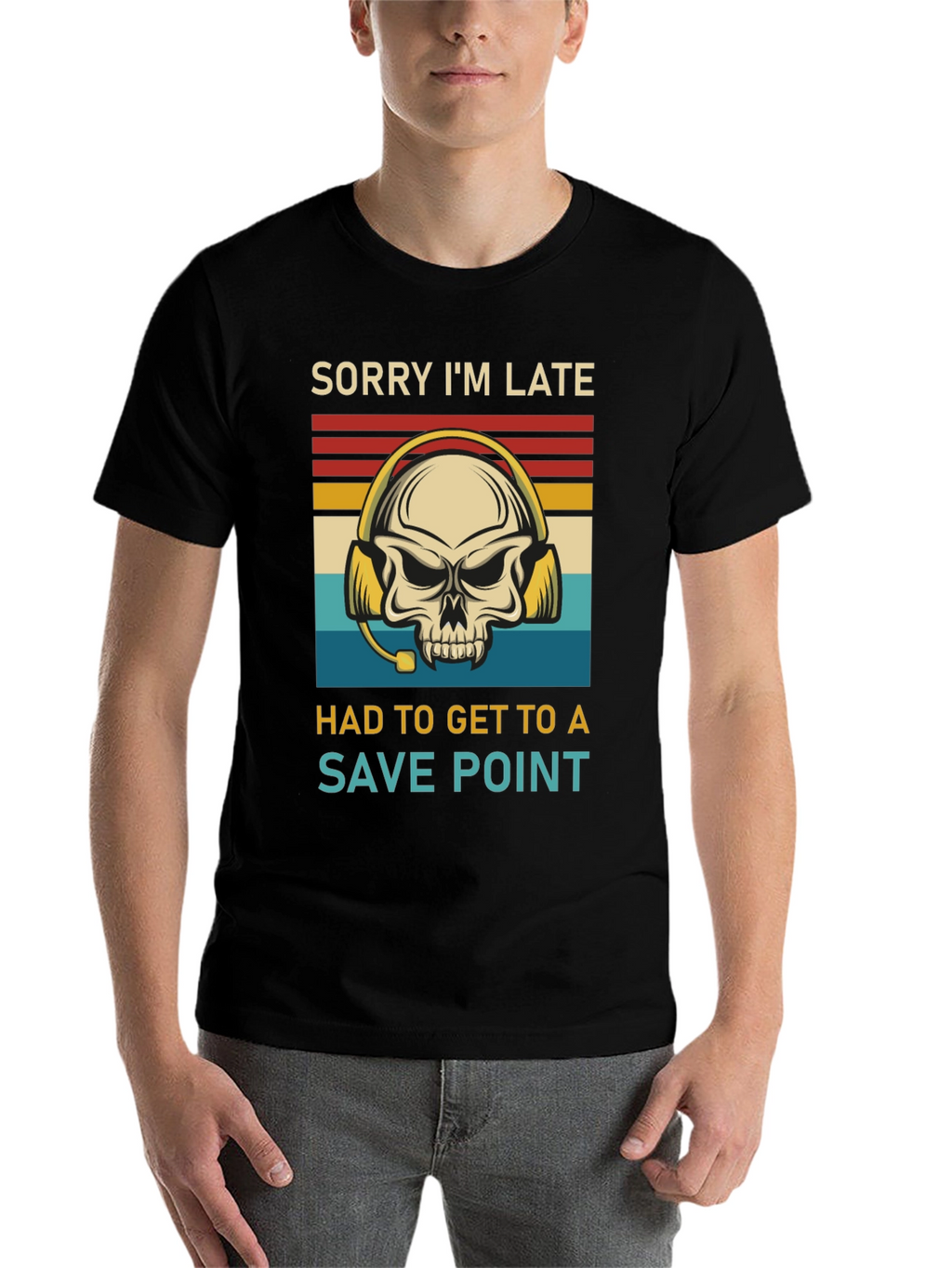 Sorry Im Late Save Point Gamer Skull T-Shirt