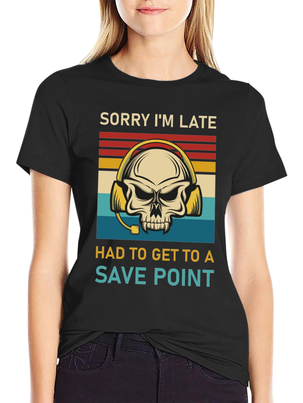 Sorry Im Late Save Point Gamer Skull T-Shirt