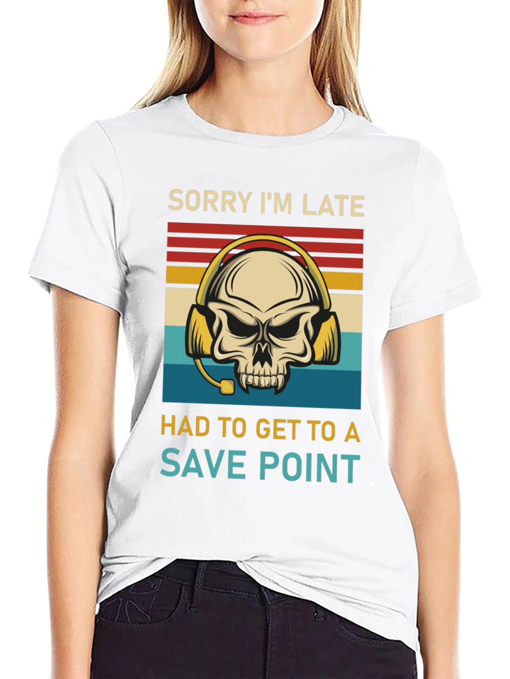Sorry Im Late Save Point Gamer Skull T-Shirt