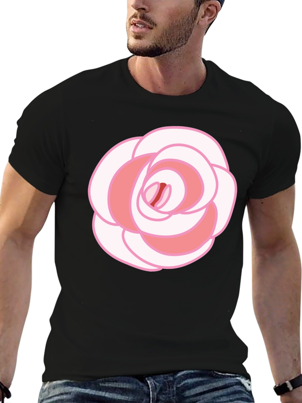 Rose Graphic T-Shirt - Black Cotton Blend