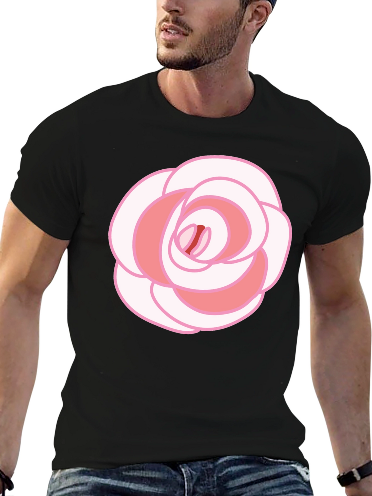 Rose Graphic T-Shirt - Black Cotton Blend