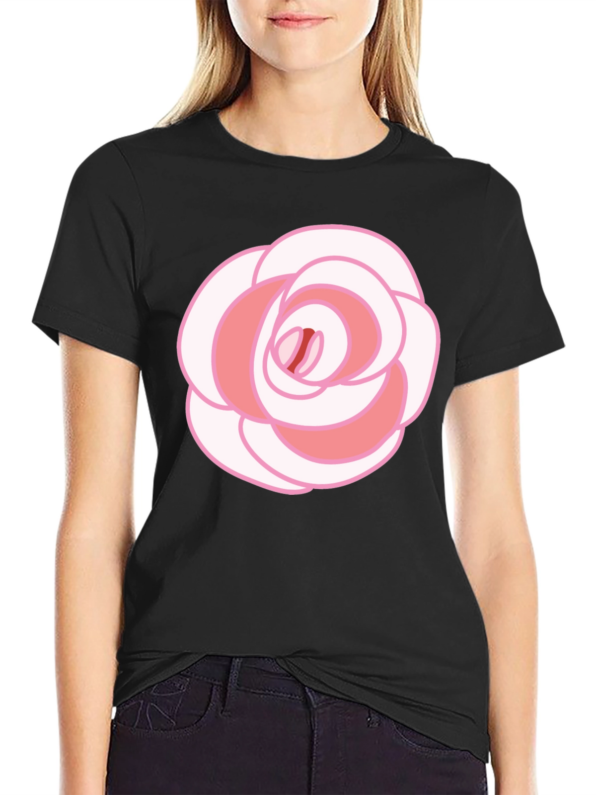Rose Graphic T-Shirt - Black Cotton Blend